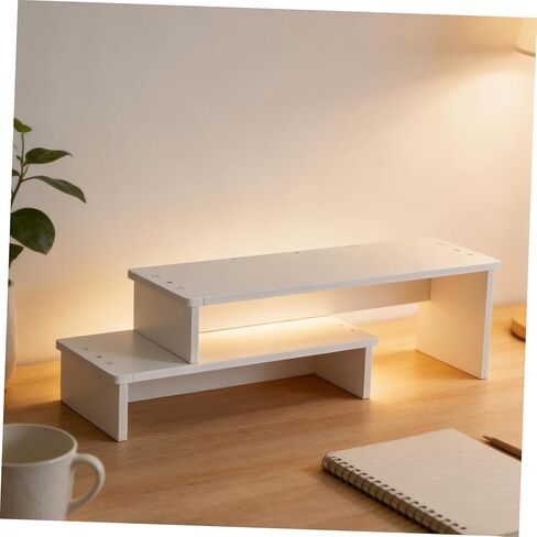 Dual Tier Monitor Stand Riser for PC and Laptop, Large Wooden Desk Shelf with Storage, Computer Screen Riser for Home Office Workspace Organization in Saudi Arabia