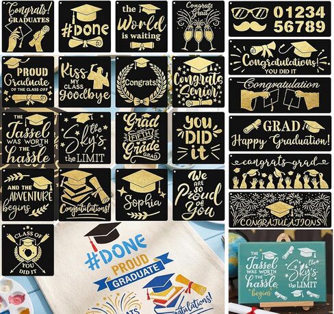 2026 Graduations Cookie Stencil for Beginner DIY Crafts Wall Canvas Paper Fabric Baking Party Decor (16) in Saudi Arabia