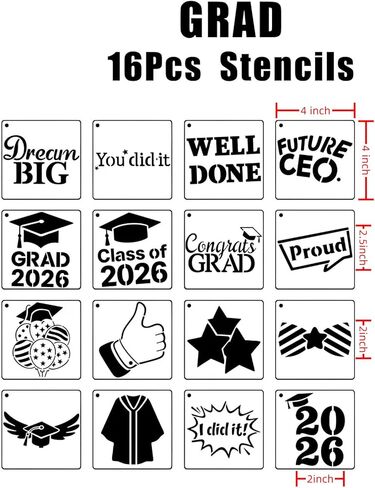 2026 Graduations Cookie Stencil for Beginner DIY Crafts Wall Canvas Paper Fabric Baking Party Decor (16) in Saudi Arabia