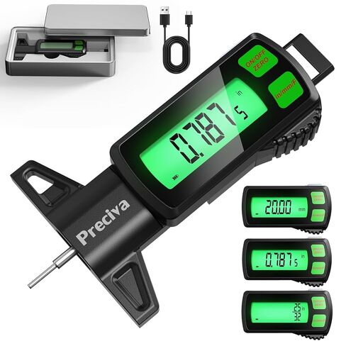 Preciva Rechargeable Tire Tread Depth Gauge, Touch Screen Digital Tire Depth Gauge with Lighting, in/MM/F Conversion, IP54 Waterproof, Auto Power Off, for Tread Depth, Brake Shoe and Pad Wear in Kuwait