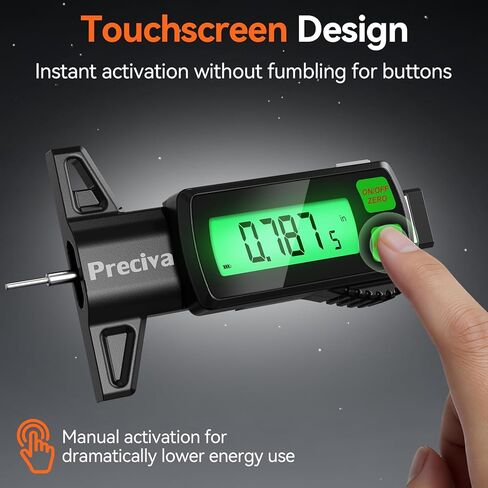 Preciva Rechargeable Tire Tread Depth Gauge, Touch Screen Digital Tire Depth Gauge with Lighting, in/MM/F Conversion, IP54 Waterproof, Auto Power Off, for Tread Depth, Brake Shoe and Pad Wear in Kuwait