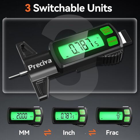 Preciva Rechargeable Tire Tread Depth Gauge, Touch Screen Digital Tire Depth Gauge with Lighting, in/MM/F Conversion, IP54 Waterproof, Auto Power Off, for Tread Depth, Brake Shoe and Pad Wear in Kuwait