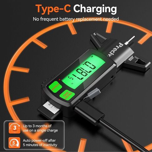 Preciva Rechargeable Tire Tread Depth Gauge, Touch Screen Digital Tire Depth Gauge with Lighting, in/MM/F Conversion, IP54 Waterproof, Auto Power Off, for Tread Depth, Brake Shoe and Pad Wear in Kuwait