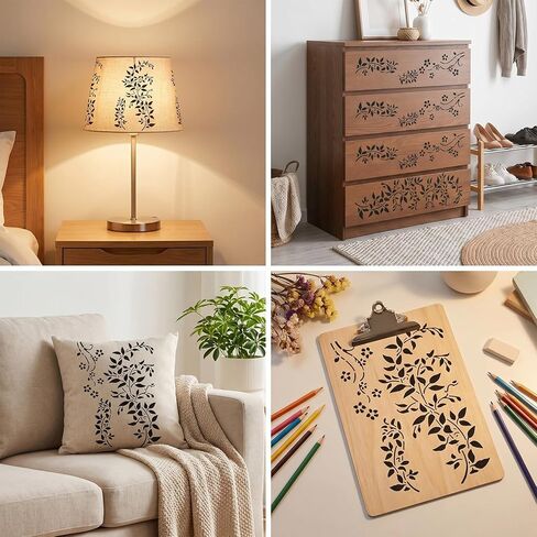 Amabro 2 Pack Large Vine Wall Stencils, Reusable Flower Stencils Crafts Templates Branches Layering Leaf Leaves Stencil Decorations for Drawing Painting on Wood Furniture Canvas Card Making(10" x 7") in Kuwait