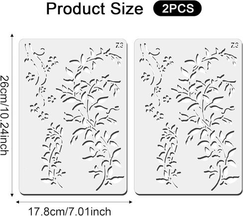 Amabro 2 Pack Large Vine Wall Stencils, Reusable Flower Stencils Crafts Templates Branches Layering Leaf Leaves Stencil Decorations for Drawing Painting on Wood Furniture Canvas Card Making(10" x 7") in Kuwait
