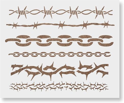 Barb Wire Stencil, Thorns Template, Chains Template Stencil Bundle – Barbed Wire, Thorn Vines, Chain Link Template for Crafts, Wood Signs, Gothic and Tactical Art in Kuwait