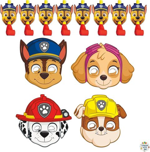 Unique Paw Patrol Party Favors | Masks And Blowouts Set | Serves 8 | Officially Licensed | Party Masks And Blowouts | Kids Birthday Party Favors, Classroom Rewards, Photo Booth Props in Kuwait