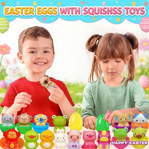 24 Pack Filled Easter Eggs for Kids Prefilled Egg Fillers Squishy Toys Stuffed Easter Eggs Easters Gifts Basket Stuffers for Kids Girls Toddlers Boys Non Candy Easters Egg Hunt Party Favors Animals in Saudi Arabia