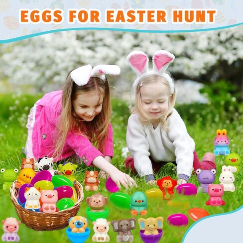 24 Pack Filled Easter Eggs for Kids Prefilled Egg Fillers Squishy Toys Stuffed Easter Eggs Easters Gifts Basket Stuffers for Kids Girls Toddlers Boys Non Candy Easters Egg Hunt Party Favors Animals in Saudi Arabia