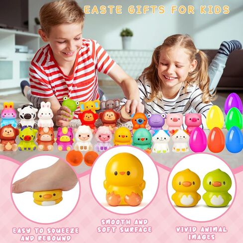 24 Pack Filled Easter Eggs for Kids Prefilled Egg Fillers Squishy Toys Stuffed Easter Eggs Easters Gifts Basket Stuffers for Kids Girls Toddlers Boys Non Candy Easters Egg Hunt Party Favors Animals in Saudi Arabia