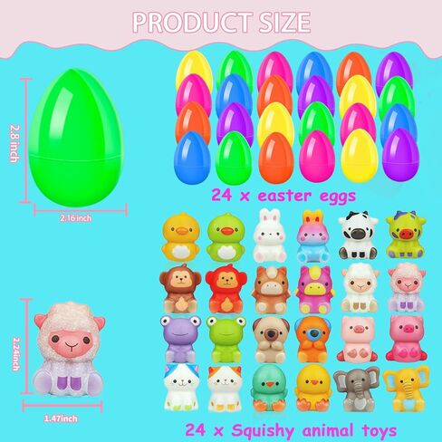24 Pack Filled Easter Eggs for Kids Prefilled Egg Fillers Squishy Toys Stuffed Easter Eggs Easters Gifts Basket Stuffers for Kids Girls Toddlers Boys Non Candy Easters Egg Hunt Party Favors Animals in Saudi Arabia