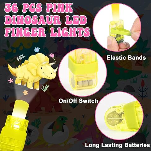 36Pcs Pink Dinosaur LED Finger Lights Pink Dinosaurs Glow in the Dark Light Up Finger Lights Watercolor Dino Party Favors Dino Theme Toys Bulk for Girls Birthday Classroom Prize Exchange Gift Supply in Saudi Arabia