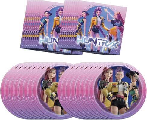 Unique K-Pop Demon Hunters Party Supplies | Dessert Plates Beverage Napkins Set | Serves 16 | Officially Licensed | Birthday Tableware For Kids, Snacks, Cupcakes, Easy Cleanup in Kuwait