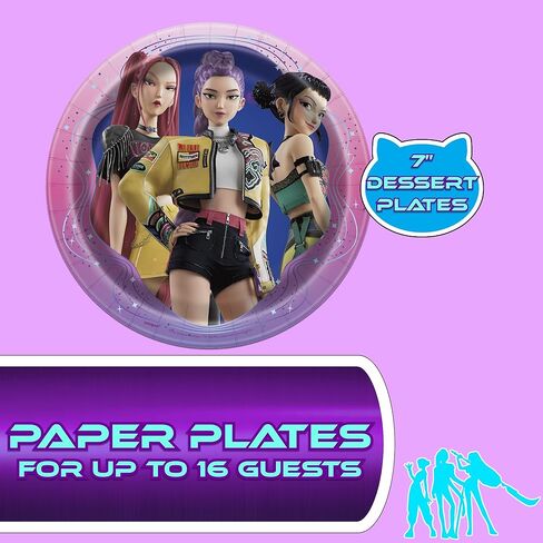 Unique K-Pop Demon Hunters Party Supplies | Dessert Plates Beverage Napkins Set | Serves 16 | Officially Licensed | Birthday Tableware For Kids, Snacks, Cupcakes, Easy Cleanup in Kuwait