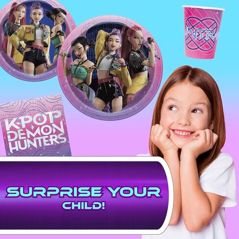 Unique K-Pop Demon Hunters Party Supplies | Dessert Plates Beverage Napkins Set | Serves 16 | Officially Licensed | Birthday Tableware For Kids, Snacks, Cupcakes, Easy Cleanup in Kuwait