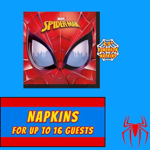 Unique Spider-Man Party Supplies | Deluxe Tableware Party Kit | Serves 16 | Officially Licensed | Plates, Napkins, Cups, Table Cover, and Banner | Birthday Decor For Kids, Quick Setup in Kuwait