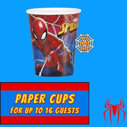 Unique Spider-Man Party Supplies | Deluxe Tableware Party Kit | Serves 16 | Officially Licensed | Plates, Napkins, Cups, Table Cover, and Banner | Birthday Decor For Kids, Quick Setup in Kuwait