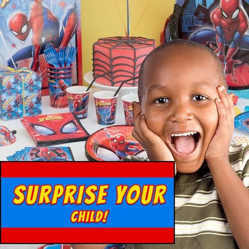 Unique Spider-Man Party Supplies | Deluxe Tableware Party Kit | Serves 16 | Officially Licensed | Plates, Napkins, Cups, Table Cover, and Banner | Birthday Decor For Kids, Quick Setup in Kuwait