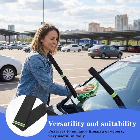 2Pcs Wiper Blade Protectors, 26.4x3.9in Black Windshield Wiper Covers with Fluorescent Reflective Strip Waterproof Rain and Bird Droppings Windshield Cover for Car Truck in Kuwait
