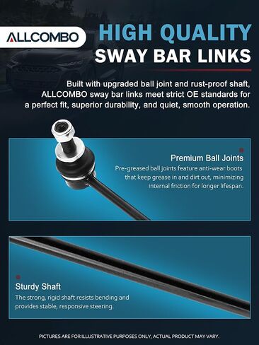 ALLCOMBO Sway Bar Link Front لـ 2012 2013 2014 Ford Focus، لـ Ford C-Max Escape Transit Connect، Mazda 3 Sport، فولفو S80 XC60 XC70 C30 مجموعة وصلات نهاية شريط التثبيت الأمامي، استبدال K750554 in Kuwait