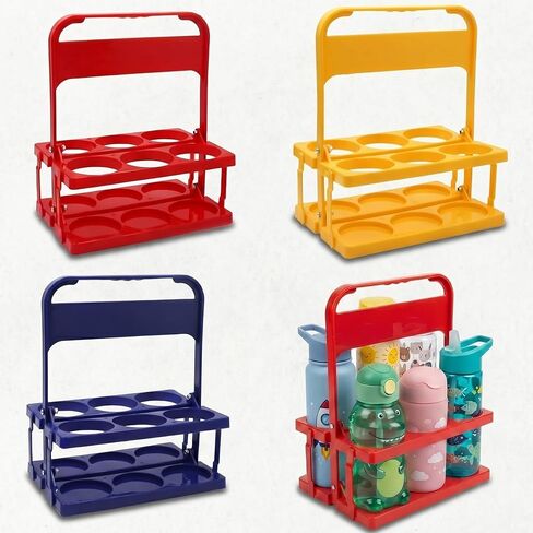 Reallnaive 3 Pcs Collapsible Water Bottle Carrier for Classroom Portable 6 Cup Holder with Handle Classroom Water Bottle Storage for Classrooms, Teaching Materials After-School Programs in Kuwait