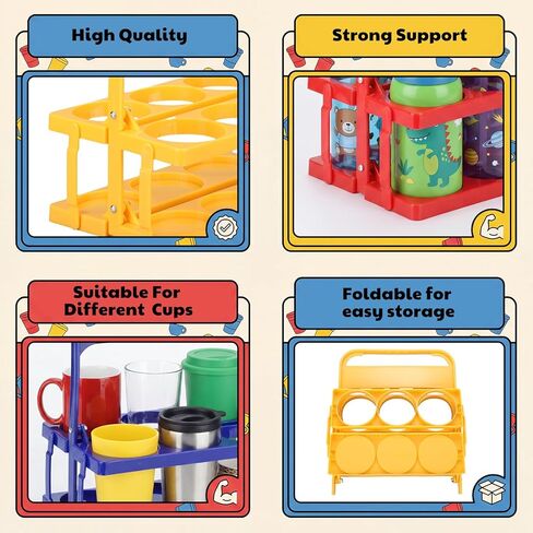Reallnaive 3 Pcs Collapsible Water Bottle Carrier for Classroom Portable 6 Cup Holder with Handle Classroom Water Bottle Storage for Classrooms, Teaching Materials After-School Programs in Kuwait