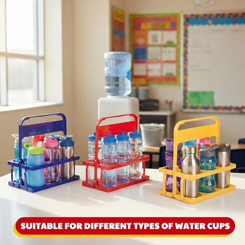 Reallnaive 3 Pcs Collapsible Water Bottle Carrier for Classroom Portable 6 Cup Holder with Handle Classroom Water Bottle Storage for Classrooms, Teaching Materials After-School Programs in Kuwait