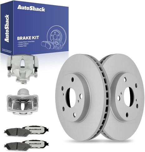 AutoShack Front Brake Rotors, Ceramic Pads & Calipers for Toyota, Sienna 2004-2010 Camry 2005-2006 Avalon 2005-2007, FWD AWD V6 3.0L 3.3L 3.5L - Coated - ArmorStop - 11.65" (296 mm), 5-Lug in Kuwait