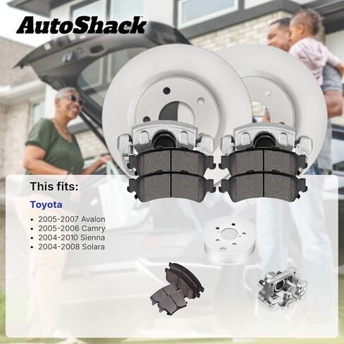 AutoShack Front Brake Rotors, Ceramic Pads & Calipers for Toyota, Sienna 2004-2010 Camry 2005-2006 Avalon 2005-2007, FWD AWD V6 3.0L 3.3L 3.5L - Coated - ArmorStop - 11.65" (296 mm), 5-Lug in Kuwait