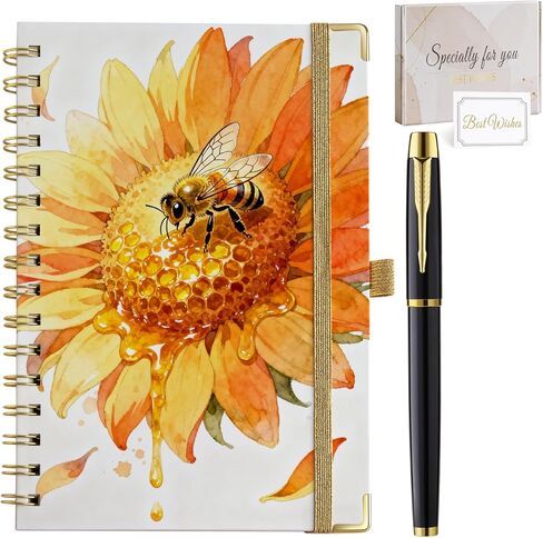 Bee Gifts for Women A5 Spiral Notebook Journal 200 Pages A5 Lined with Pen Bee Themed Gifts for Appreciation, Congratulations, Christmas and Birthday in Kuwait