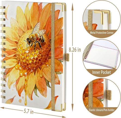 Bee Gifts for Women A5 Spiral Notebook Journal 200 Pages A5 Lined with Pen Bee Themed Gifts for Appreciation, Congratulations, Christmas and Birthday in Kuwait