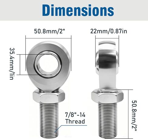 MDEOOSKY 1 Pair 7/8"-14 Heim Joint Rod End Kit, Replacement for Steering and Suspension Systems, Fits 1.5" OD Tubing, Includes Spacers and Lock Nuts in Kuwait