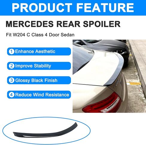 Rear Spoiler Wing for Mercedes Benz W204 C Class 4 Door Sedan C180 C200 C250 C300 C350 C63 2008 2009 2010 2011 2012 2013 2014 AMG Style Tail Trunk Wing Lip Glossy Black in Saudi Arabia