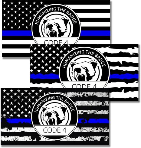 Thin Blue Line Sticker Code 4, Reflective American Flag Police Support Decal, Waterproof UV Resistant Vinyl for Cars, Trucks, Windows, Laptops (3PCS, 6x3.16 Inches) in Saudi Arabia