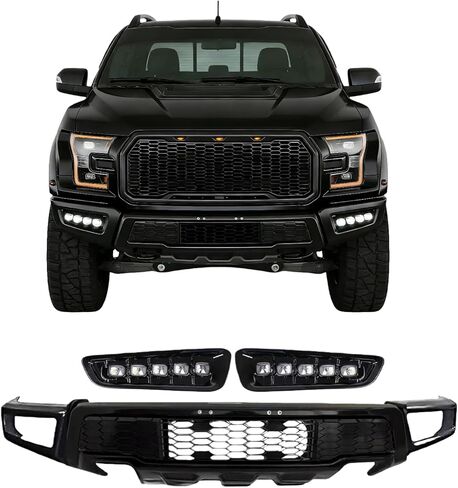Front Bumper W/LED Fog Lights Assembly Compatible with 2015-2017 F150 Crew/Extended Cab Pickup 4-Door/Standard Cab Pickup 2-Door Raptor Style in Kuwait