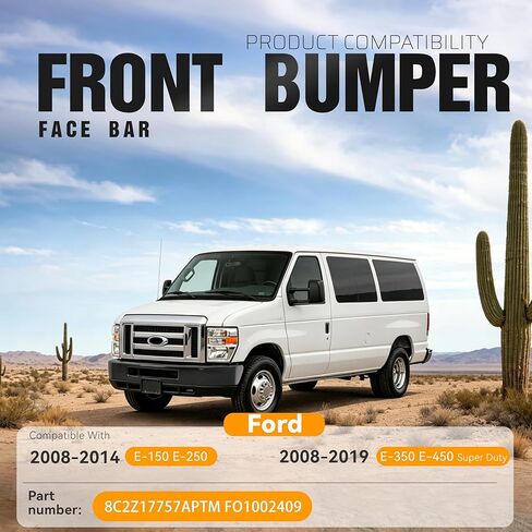 شريط الوجه الأمامي من ALMULOO متوافق مع 2008-2014 Ford E-150/Ford E-250 و2008-2019 Ford E-350 Super Duty/E-450 Super Duty استبدال 8C2Z17757APTM FO1002409 مسحوق فولاذي مطلي باللون الأسود in Kuwait