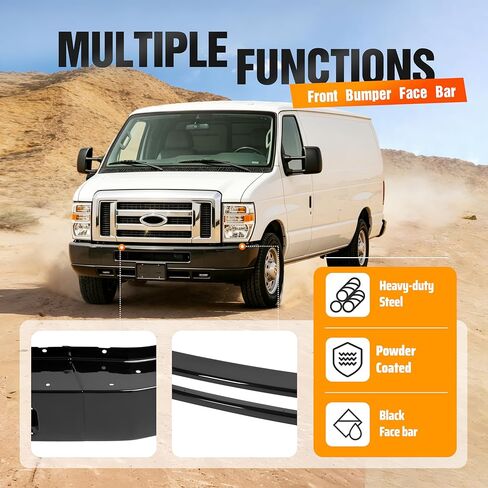 شريط الوجه الأمامي من ALMULOO متوافق مع 2008-2014 Ford E-150/Ford E-250 و2008-2019 Ford E-350 Super Duty/E-450 Super Duty استبدال 8C2Z17757APTM FO1002409 مسحوق فولاذي مطلي باللون الأسود in Kuwait