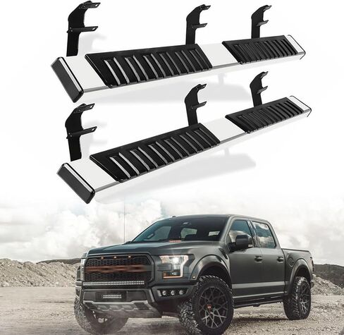 6.5" Running Boards for Ford F150 2015-2025, F-250 F-350 F-450 F-550 2017-2025, 6.5 Inch Side Step Rails Nerf Bars, Super Crew Cab | 4 Full Size Doors, Stainless Steel | High End Version/Chrome in Kuwait