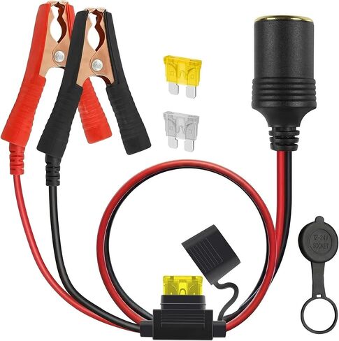 13AWG Heavy Duty Car Cigarette Lighter Socket with 20A Fuse, 12V 24V Female Socket to 12V Alligator Clip, 3FT Replacement Power Cord for Inverter, Air Pump, Car Fridge in Saudi Arabia