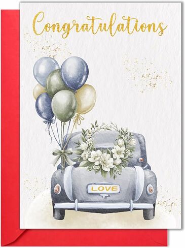 Wedding Card - Congratulations Mr & Mrs, Engagement & Marriage Gift, Folded 5"x7" Card with Red Envelope & Sticker - 350gsm Cardstock with Watercolor Design in Saudi Arabia