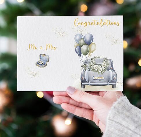 Wedding Card - Congratulations Mr & Mrs, Engagement & Marriage Gift, Folded 5"x7" Card with Red Envelope & Sticker - 350gsm Cardstock with Watercolor Design in Saudi Arabia
