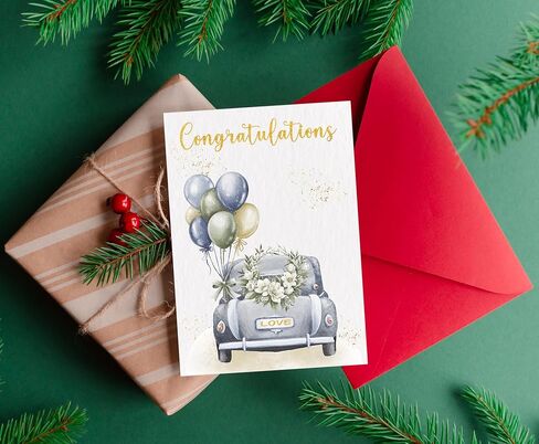 Wedding Card - Congratulations Mr & Mrs, Engagement & Marriage Gift, Folded 5"x7" Card with Red Envelope & Sticker - 350gsm Cardstock with Watercolor Design in Saudi Arabia