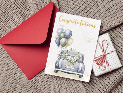Wedding Card - Congratulations Mr & Mrs, Engagement & Marriage Gift, Folded 5"x7" Card with Red Envelope & Sticker - 350gsm Cardstock with Watercolor Design in Saudi Arabia