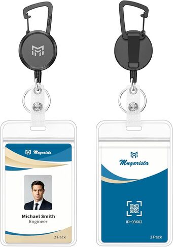 MNGARISTA Badge Holder Reel Keychain with Carabiner and Clip, Retractable 23.62" UHMWPE Fiber Cords with ID Badge Holder 2.52" x 3.58" Sleeve Holds Up to 3 Cards, Badge Clip for Work Office, 2-Pack in Saudi Arabia