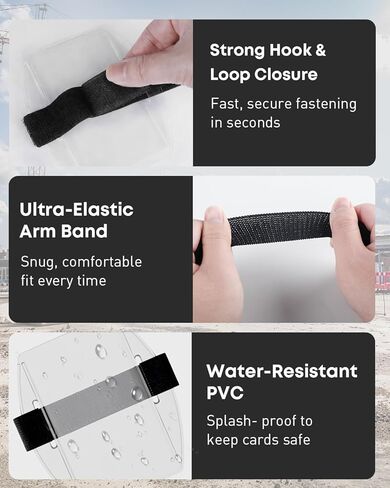 Uniclife 5 Pack Arm Badge Holder for Men, PVC ID Badge Holder, ID Holder, Armband Badge Holder with Adjustable Elastic Arm Band, Ski Pass Holder for Work, Gym, Running & Outdoor Sports in Kuwait
