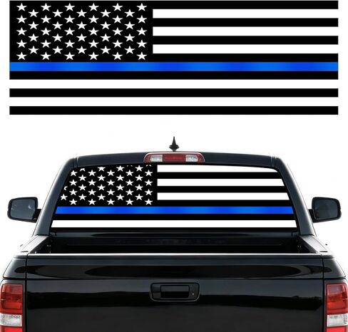 Rear Window Decal for Trucks, 65" x 17" Black and White American Flag Back Window Graphic, See-Through Perforated Vinyl Truck Window Decal, Fits Most Pickup Trucks, Patriotic Rear Window Graphic in Saudi Arabia