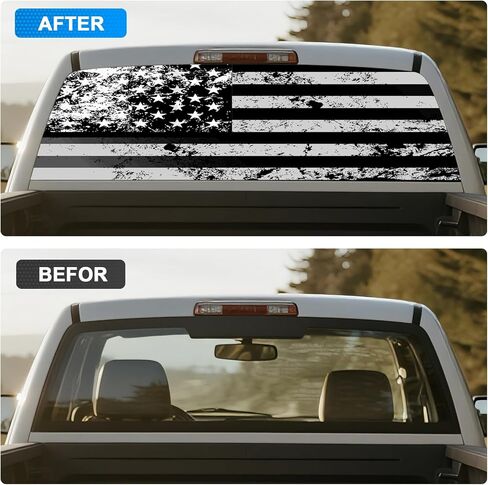 Rear Window Decal for Trucks, 65" x 17" Black and White American Flag Back Window Graphic, See-Through Perforated Vinyl Truck Window Decal, Fits Most Pickup Trucks, Patriotic Rear Window Graphic in Saudi Arabia