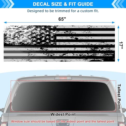Rear Window Decal for Trucks, 65" x 17" Black and White American Flag Back Window Graphic, See-Through Perforated Vinyl Truck Window Decal, Fits Most Pickup Trucks, Patriotic Rear Window Graphic in Saudi Arabia