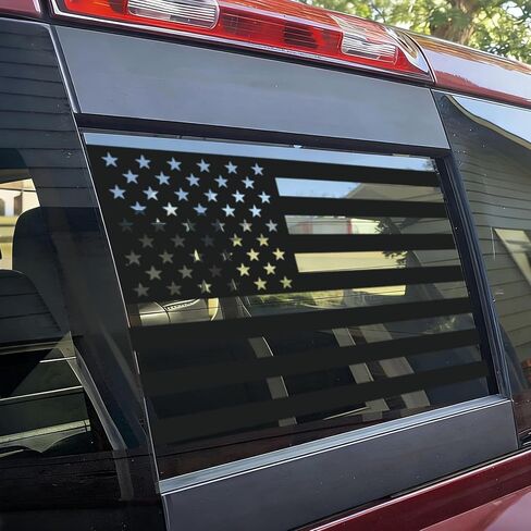 Matte Black American Flag Decal - Privacy Window Vinyl Sticker for Dodge RAM 1500/2500/3500 (2009-2024), Rear Center Sliding Glass, Easy Install, Fade-Resistant in Saudi Arabia