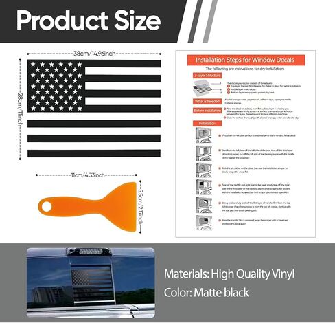 Matte Black American Flag Decal - Privacy Window Vinyl Sticker for Dodge RAM 1500/2500/3500 (2009-2024), Rear Center Sliding Glass, Easy Install, Fade-Resistant in Saudi Arabia